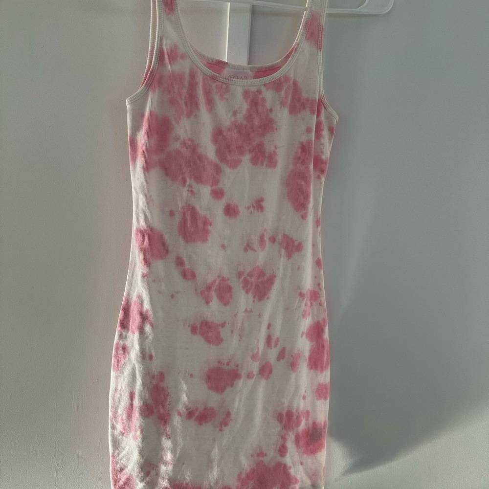 Abound White and Pink Tie-Dye Mini Tank Dress